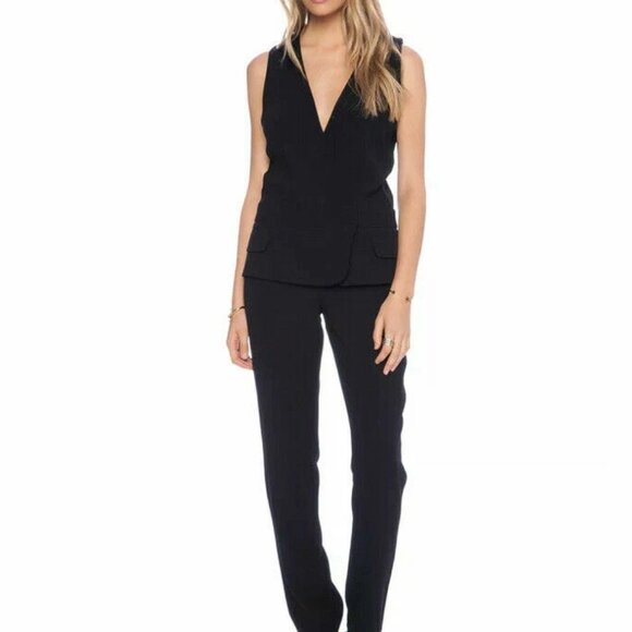 A.L.C. Black Crepe Sleeveless Deep V-Neck Tuxedo Jumpsuit Size 2 - Picture 1 of 9